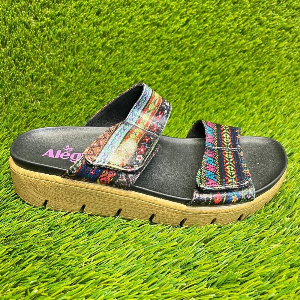 Alegria Lena Aztec Print Womens Size 6 Black Pink Beach Walking Platform Sandals